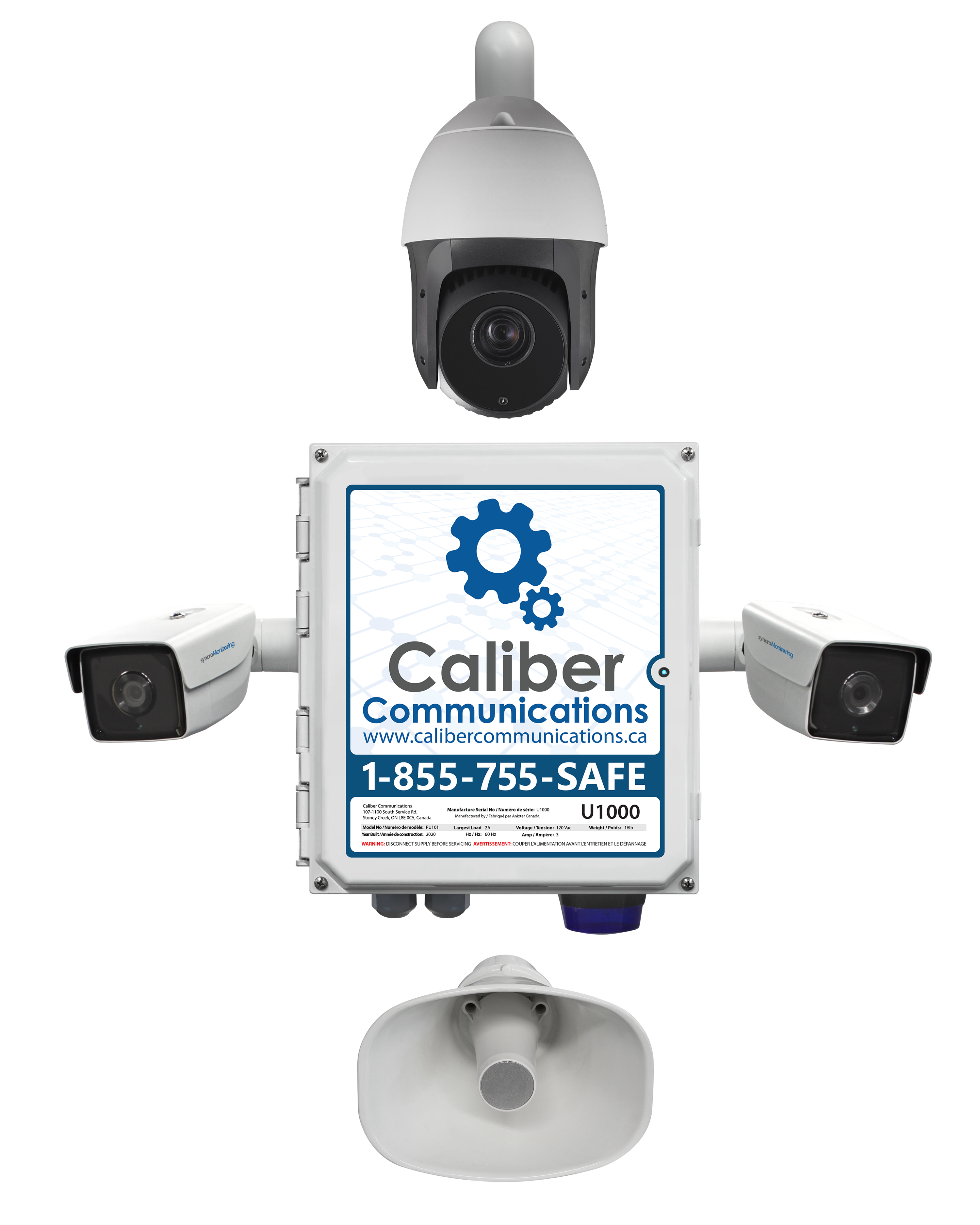 Caliber Communications video monitoring security unit with PTZ camera- No Pole