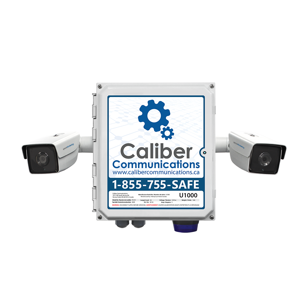 Close up of a Caliber Communications video monitoring security unit
