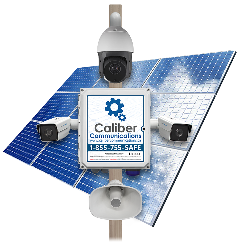 Caliber Communications solar powered video monitoring unit with sky reflection